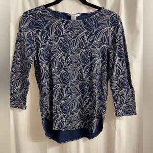Tommy Bahama Navy Blue Leaf Print Women's Top